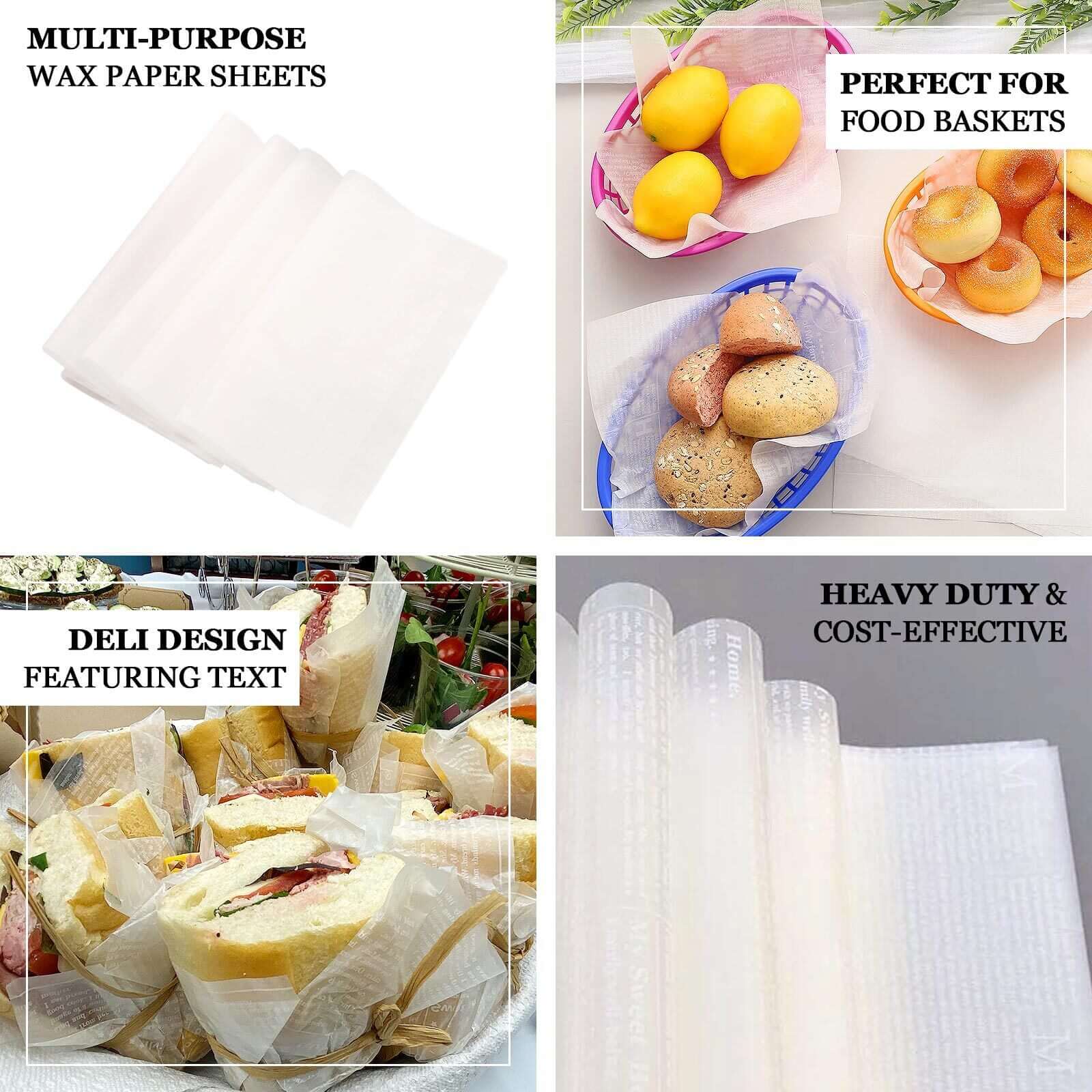 50-Pack Wax Paper Basket Liners Rectangle Design White - Great for Food Presentation and Wrapping 9"x10" 35GSM