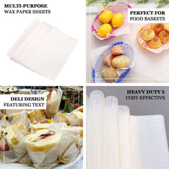 50-Pack Wax Paper Basket Liners Rectangle Design White - Great for Food Presentation and Wrapping 9"x10" 35GSM