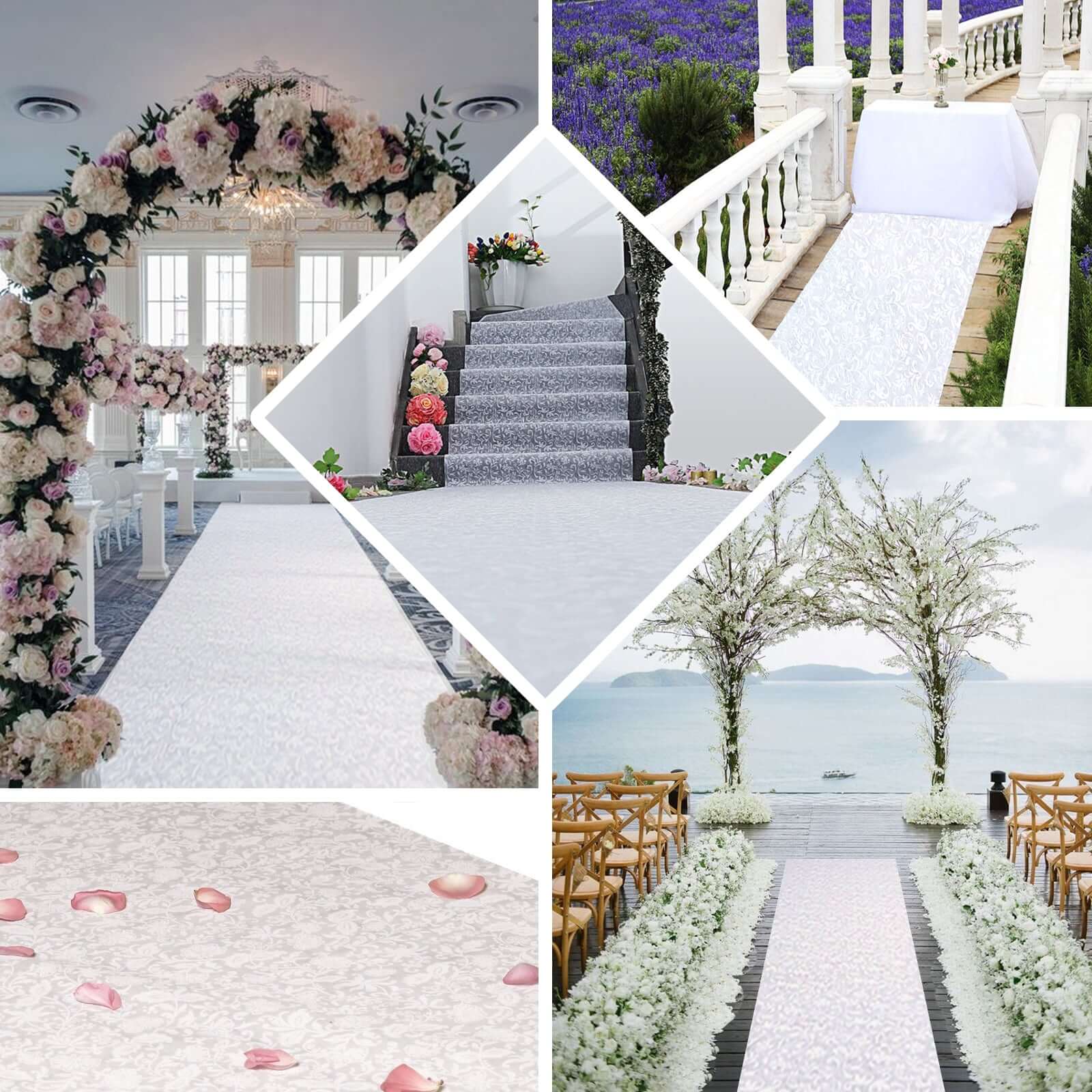 36"x50ft White Floral Lace Aisle Runner