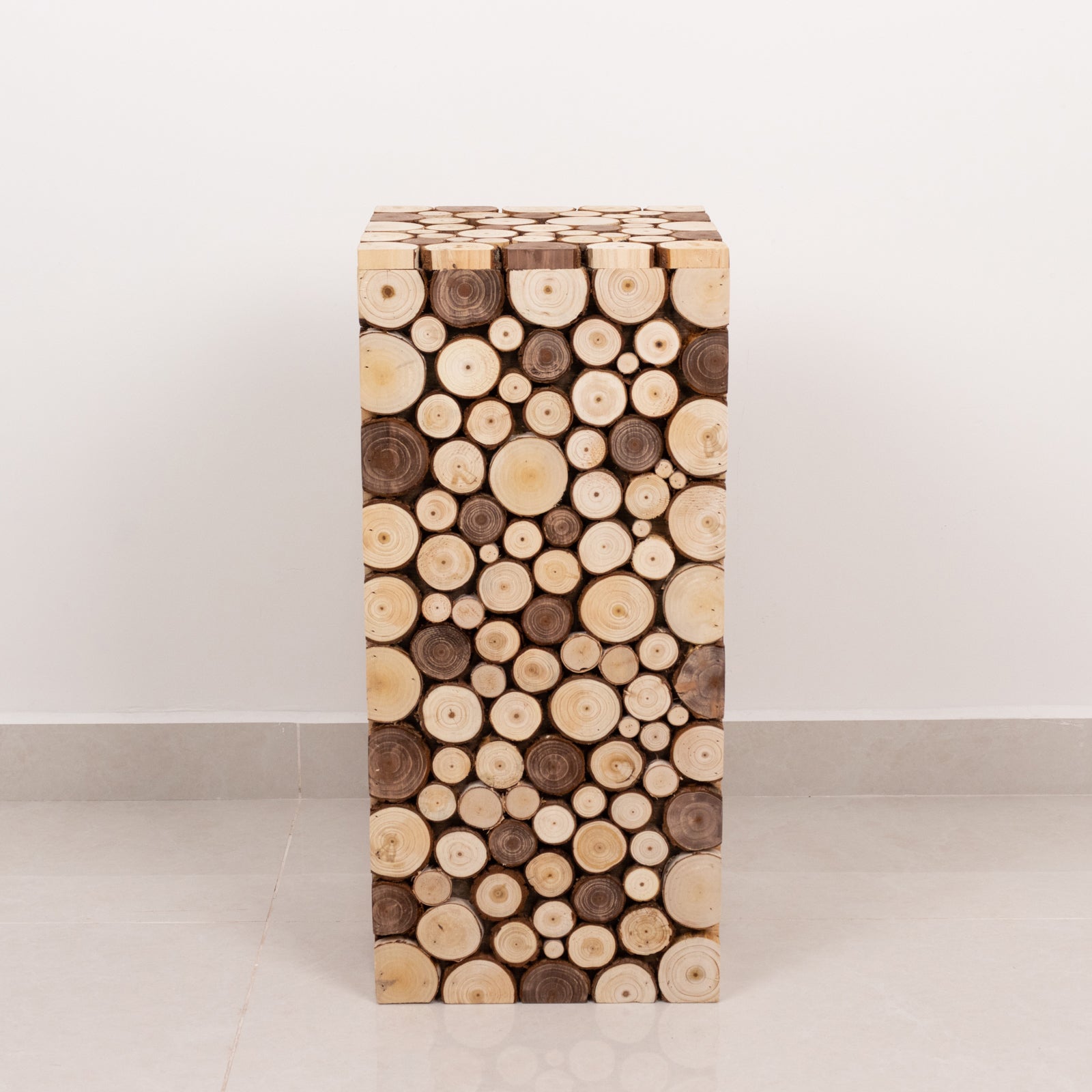 24" Natural Wooden Slices Pillar Prop Pedestal Stand, Rustic Farmhouse Wood Riser Rectangular Plant Stand