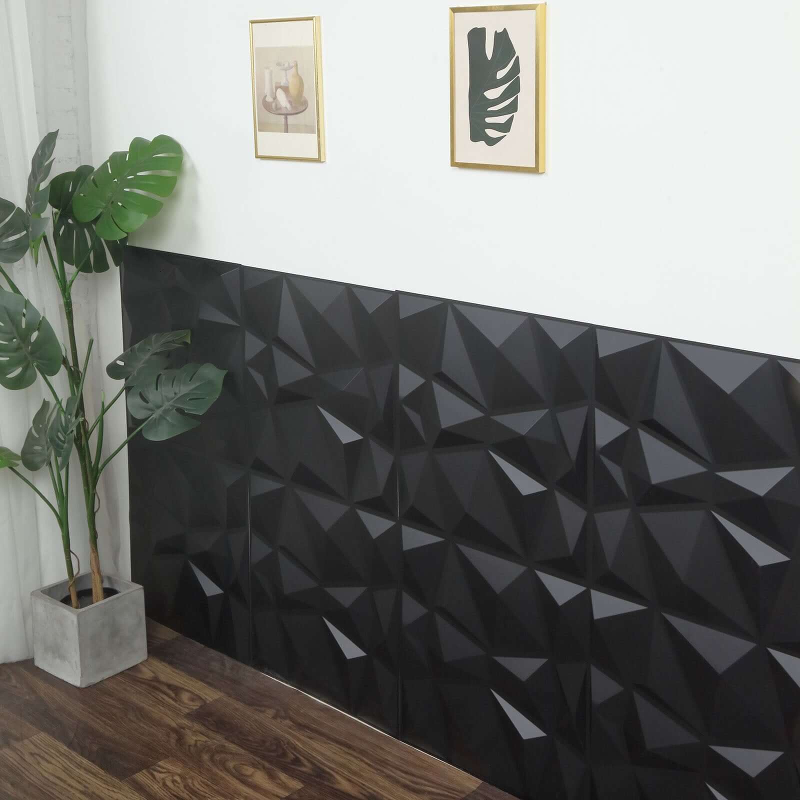 12 Pack 20"x20" Matte Black 3D Texture PVC Diamond Design Wall Tiles, Stick On Waterproof Wall Panels