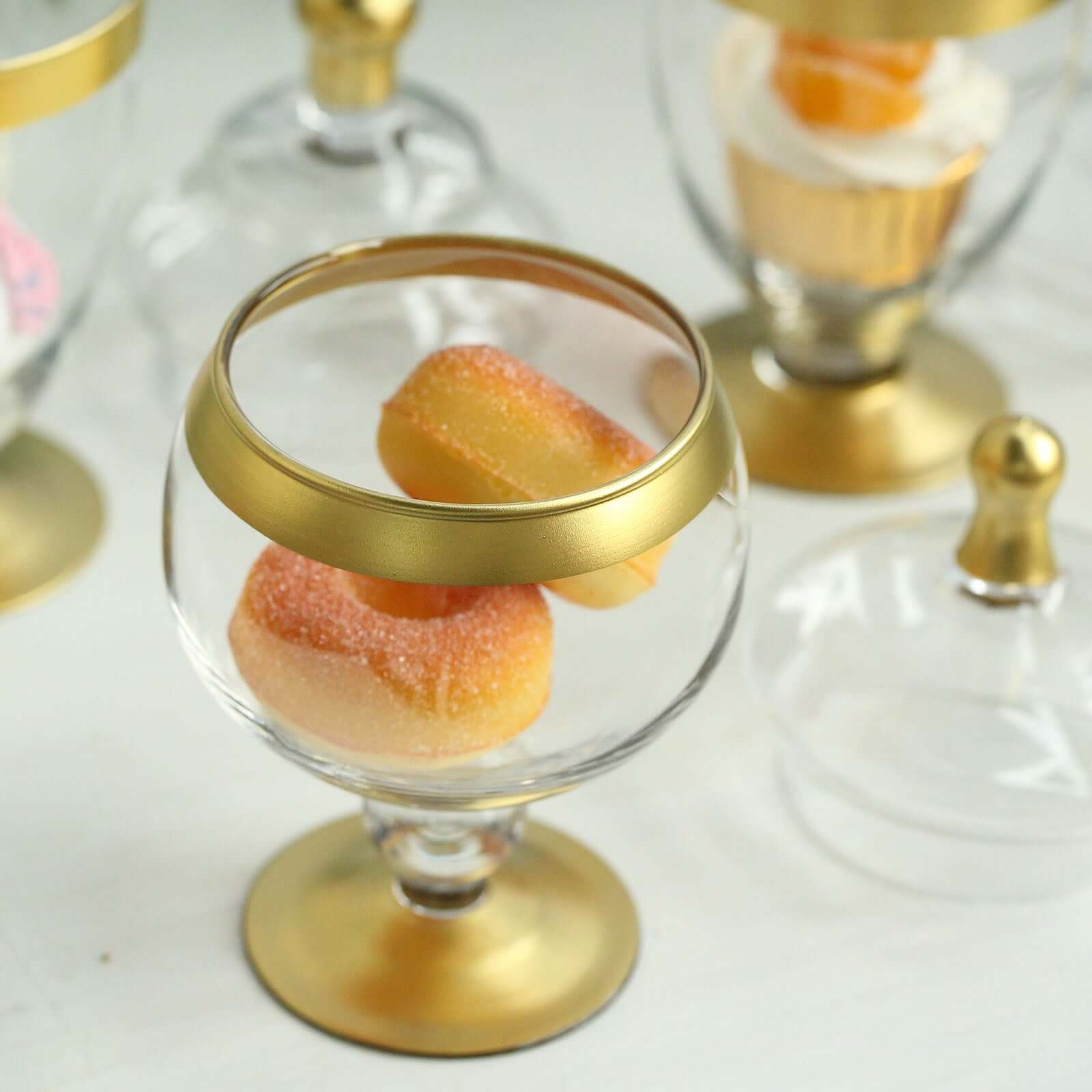 Set of 3 Glass Jars Apothecary Design Clear with Gold Trim and Snap-On Lids - Stylish Decorative Candy Buffet Storage 8.5", 9", 10"