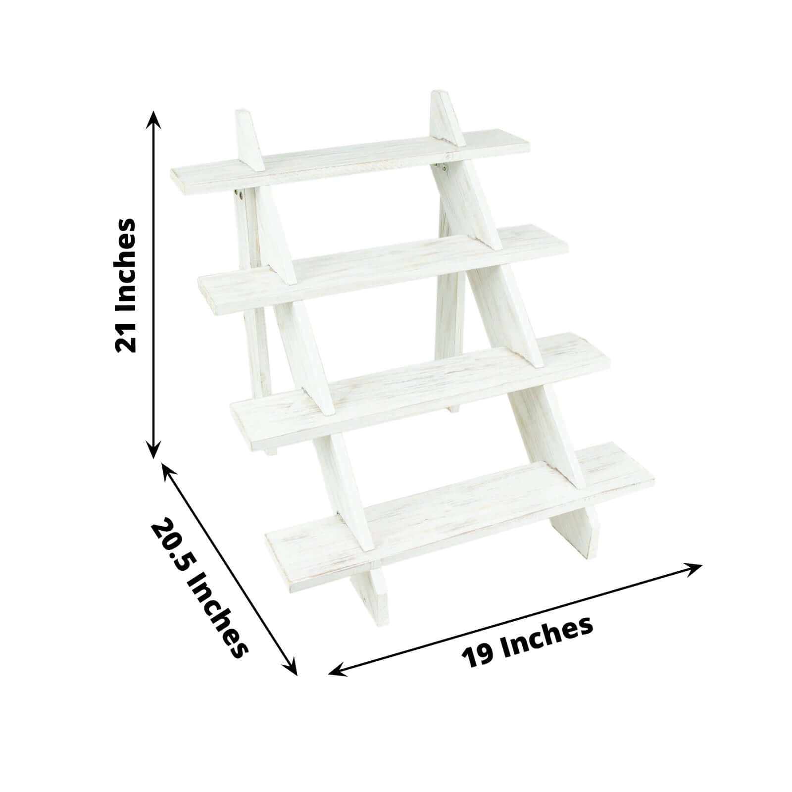 4-Tier Wooden Ladder Shelf Whitewashed Rustic Design - Cascading Stair Step Dessert Display Cupcake Holder 21"