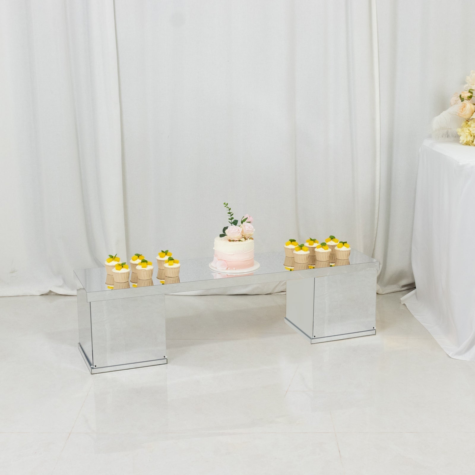 46"x12" Silver Acrylic Table Top Bridge for Rectangular Pillar Pedestal Stands, 4mm Thick Mirror Finish Plexiglass Connector Plate with Protective Film