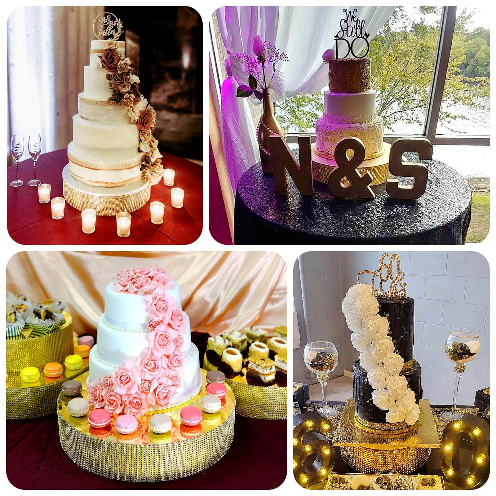 Metal Pedestal Cake Stand Round Design with Rhinestones Gold - Cupcake Holder and Dessert Table Centerpiece 12"