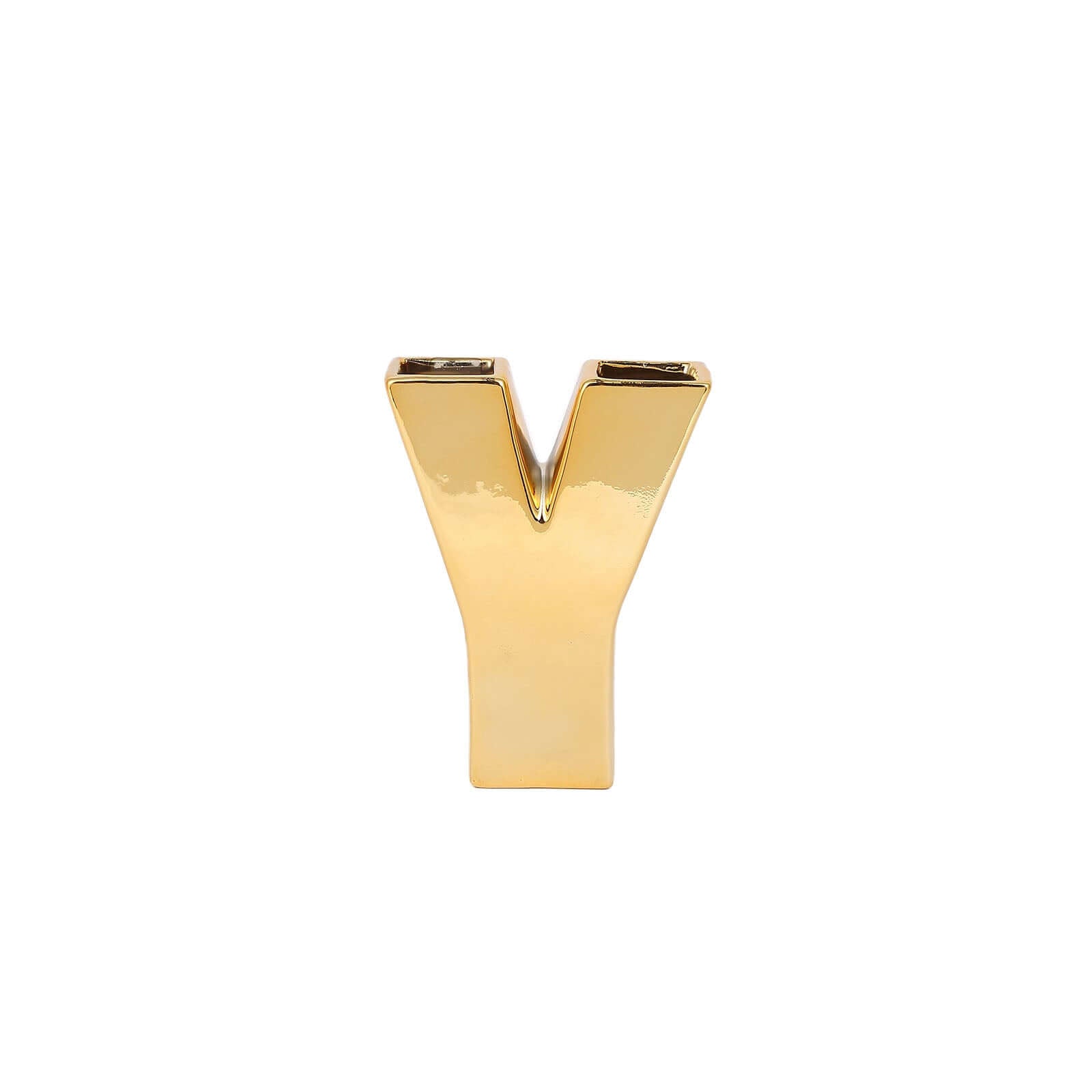 Shiny Ceramic Vase Letter "Y" Gold Plated - Chic Bud Planter Pot for Events & Decor 6"