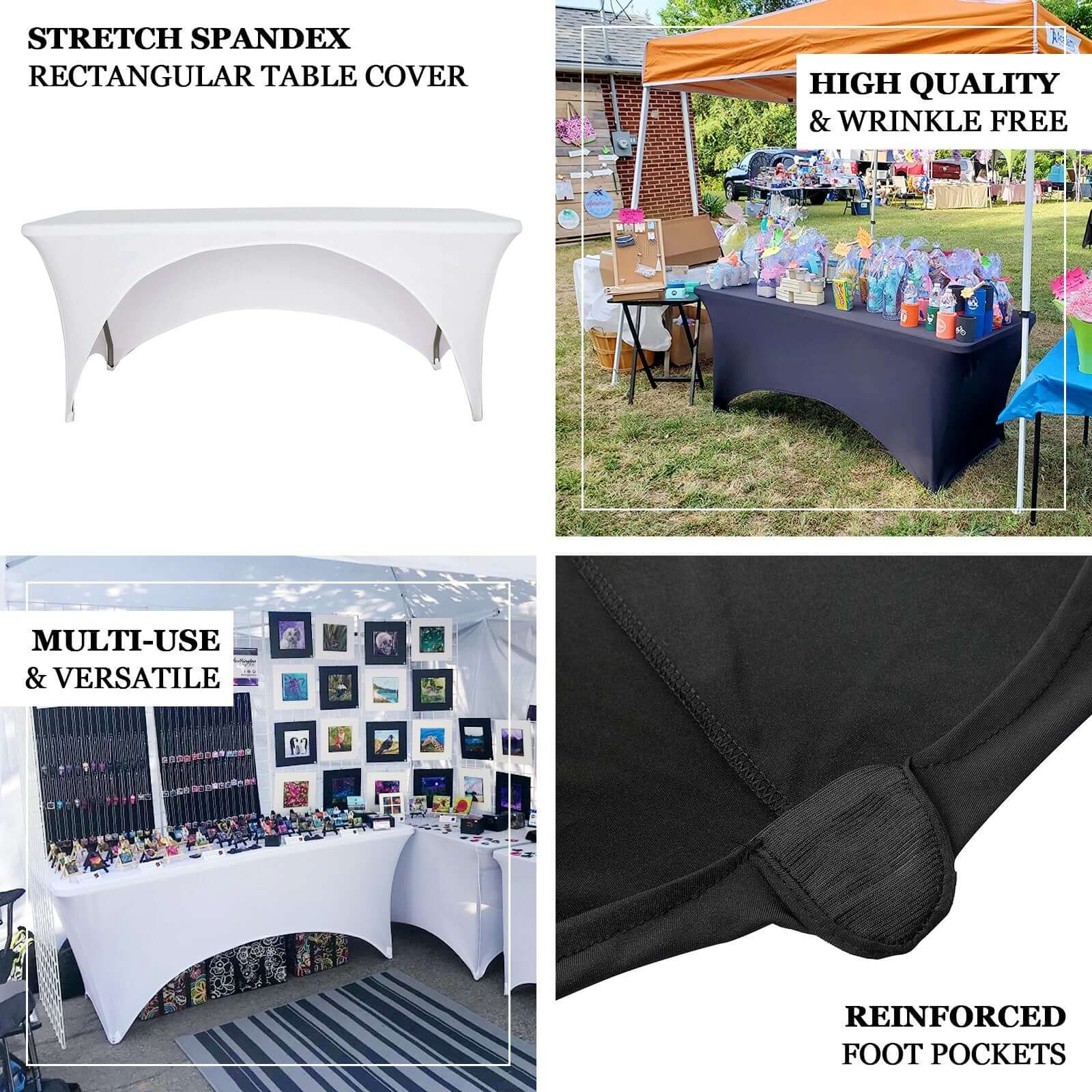 Stretch Spandex 96"x30" Rectangle Table Cover Black with Curved Open Back Design Tailored Professional Look for Tradeshows, Events & Exhibitions