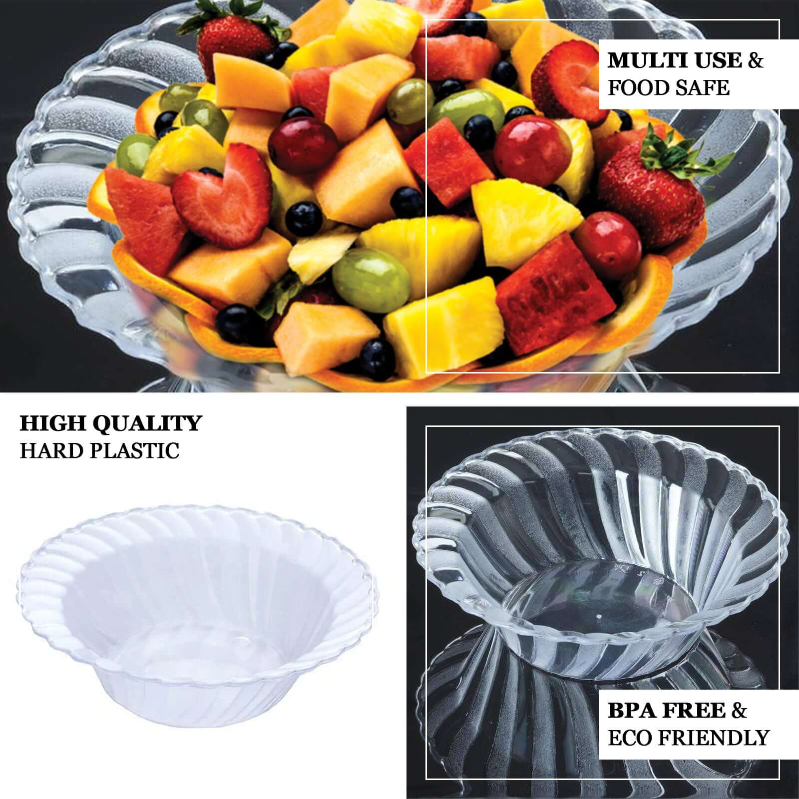 10-Pack Hard Plastic Fruit Bowls Clear Flared Design - Durable Disposable Bowls for Desserts 5oz