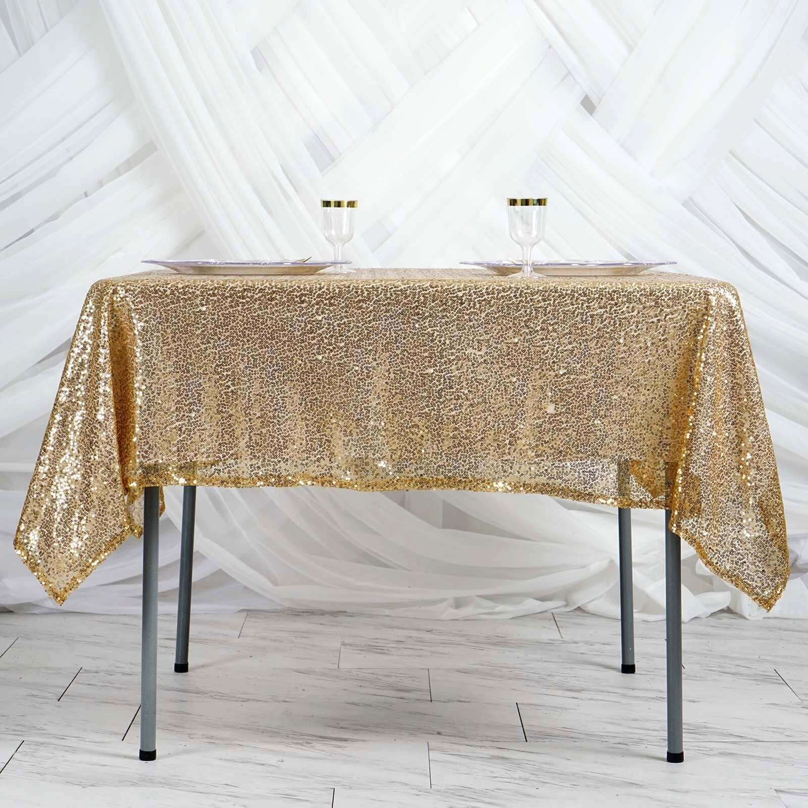 Sequin 60"x60" Table Overlay Square Tablecloth Gold - Luxe Wedding Table Topper