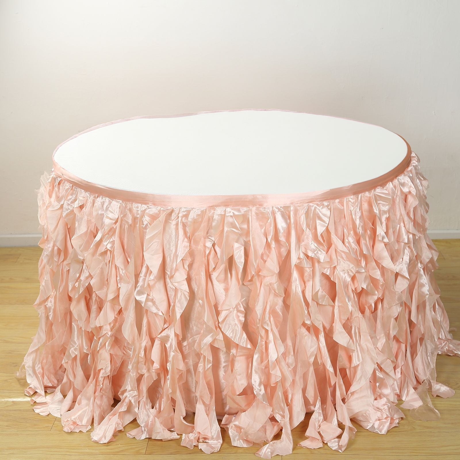 Taffeta 17ft Table Skirt Blush - Cascading Curly Willow Style Table Cover