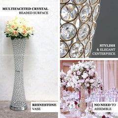 Metal Hurricane Floral Vase Centerpiece Metallic Gold with Crystal Beaded Design - Table Decorative Stand 24"