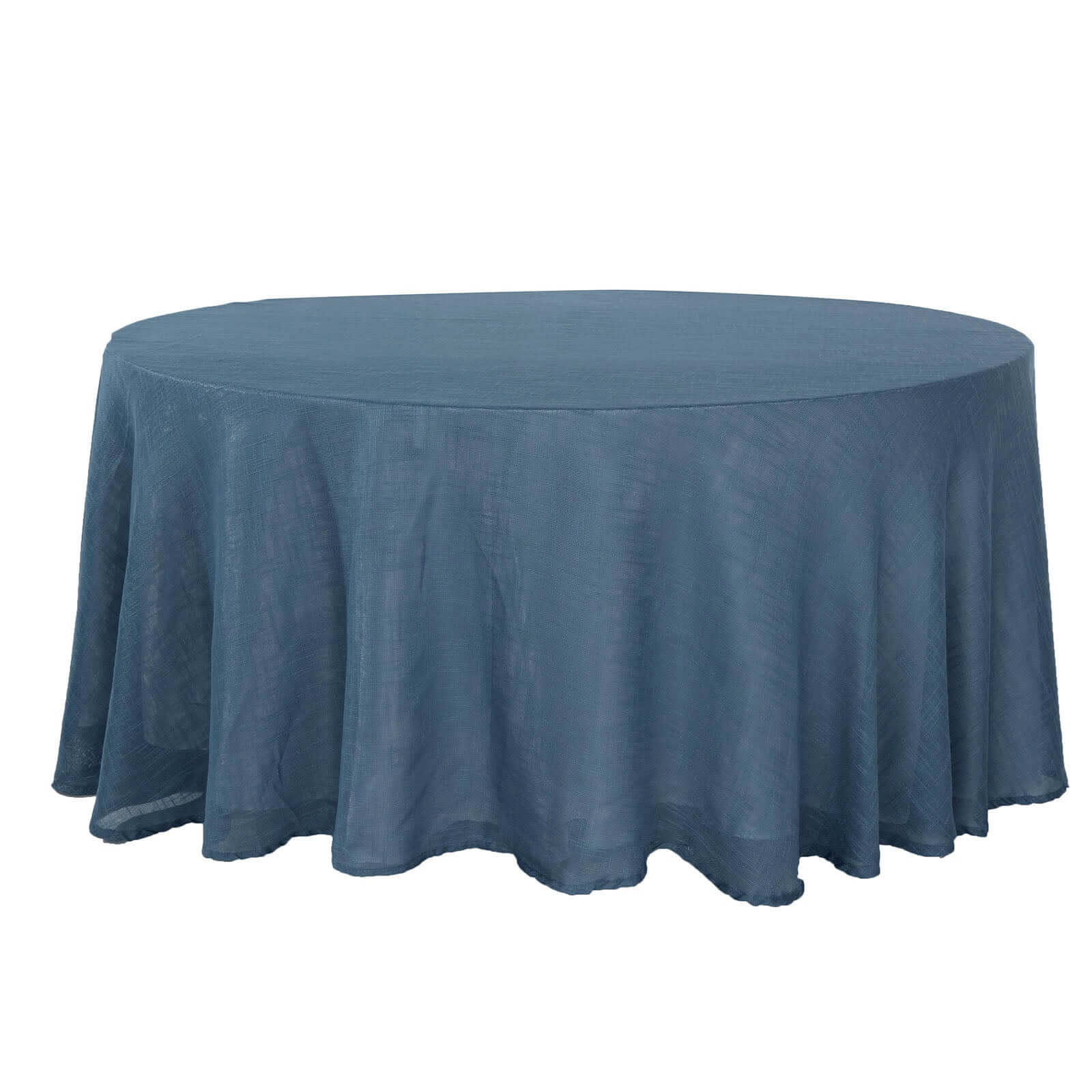 Faux Linen 120" Round Tablecloth Blue - Slubby Texture Wrinkle-Resistant Seamless Table Cover