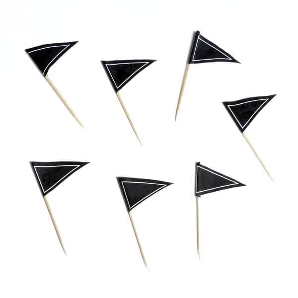 50-Pack Cupcake Topper Picks Black Triangle Flag Design - Food and Cocktail Decorations for Celebrations 3"