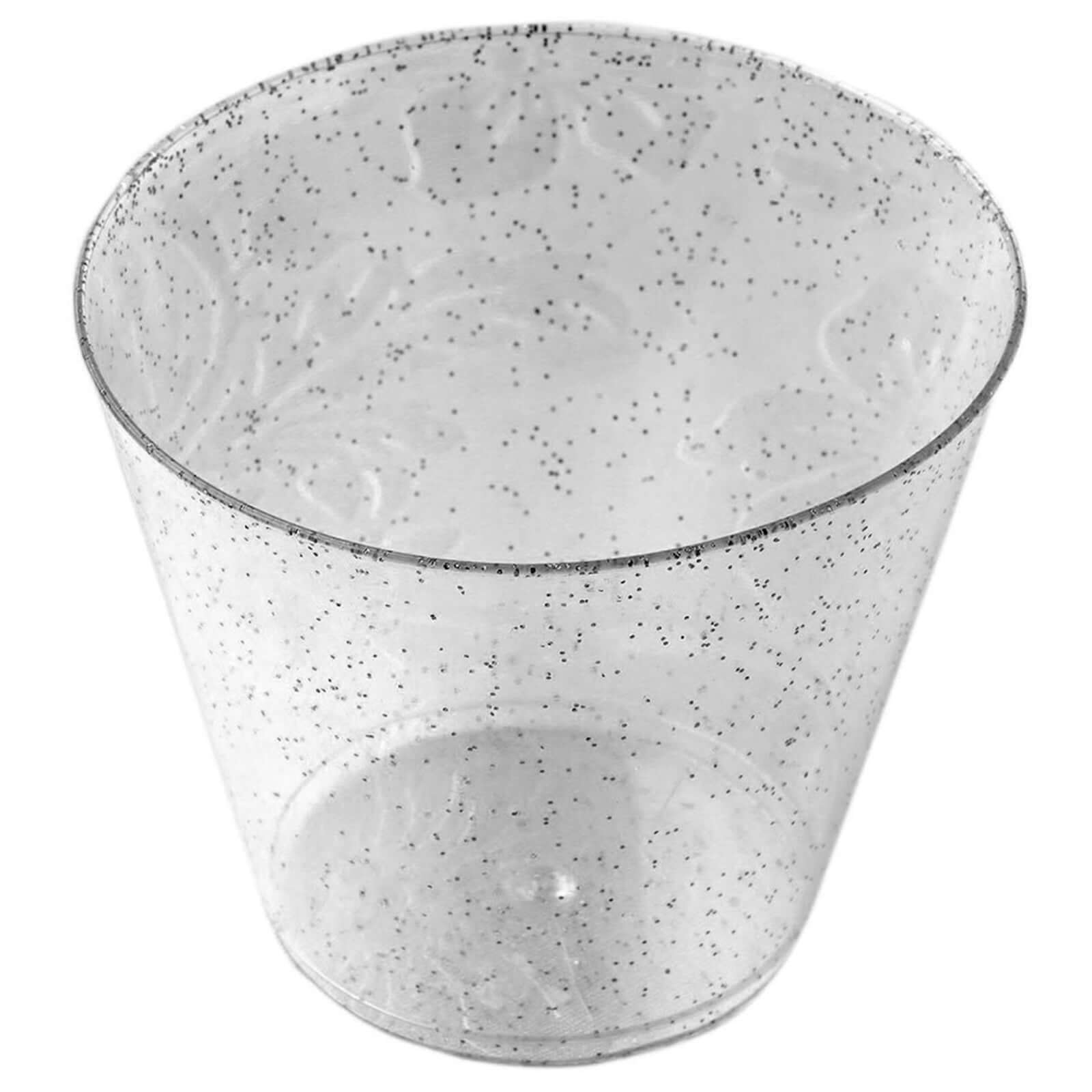 12-Pack Plastic Party Glasses Silver Glittered - Sparkly Disposable Cups for Events 9oz