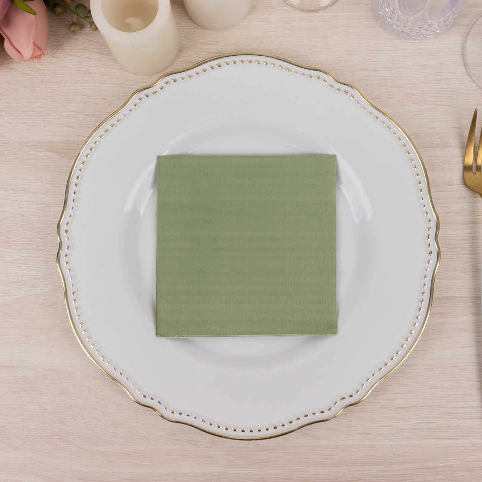 50-Pack Paper Beverage Napkins Sage Green - 2 Ply Disposable Soft 18GSM Cocktail Napkins 5"x5"
