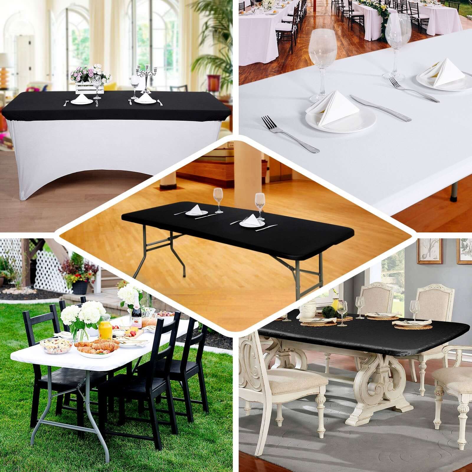 Stretch Spandex 72"x30" Rectangle Tablecloth Top Cover Black - Durable Fitted Table Topper Cap