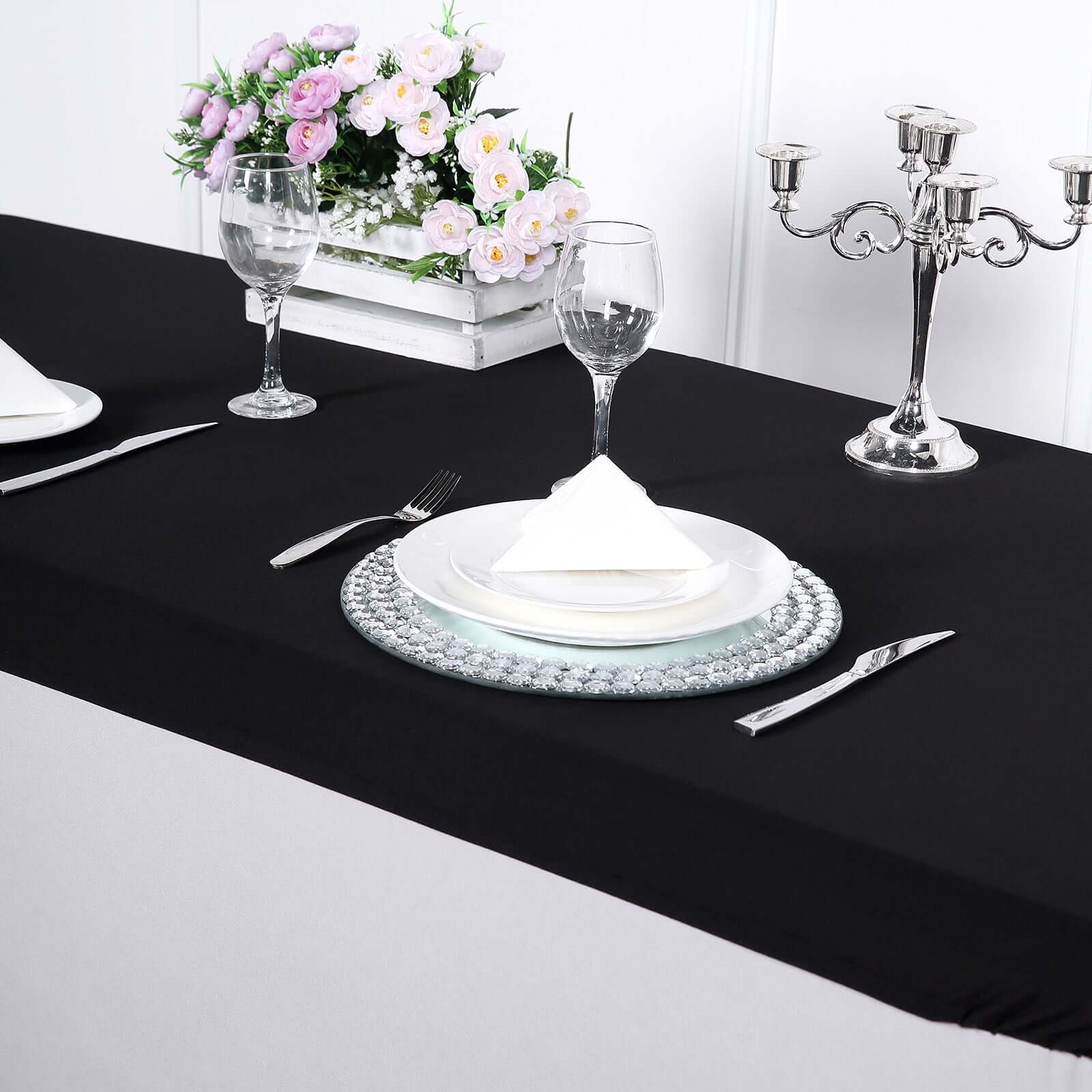 Stretch Spandex 72"x30" Rectangle Tablecloth Top Cover Black - Durable Fitted Table Topper Cap