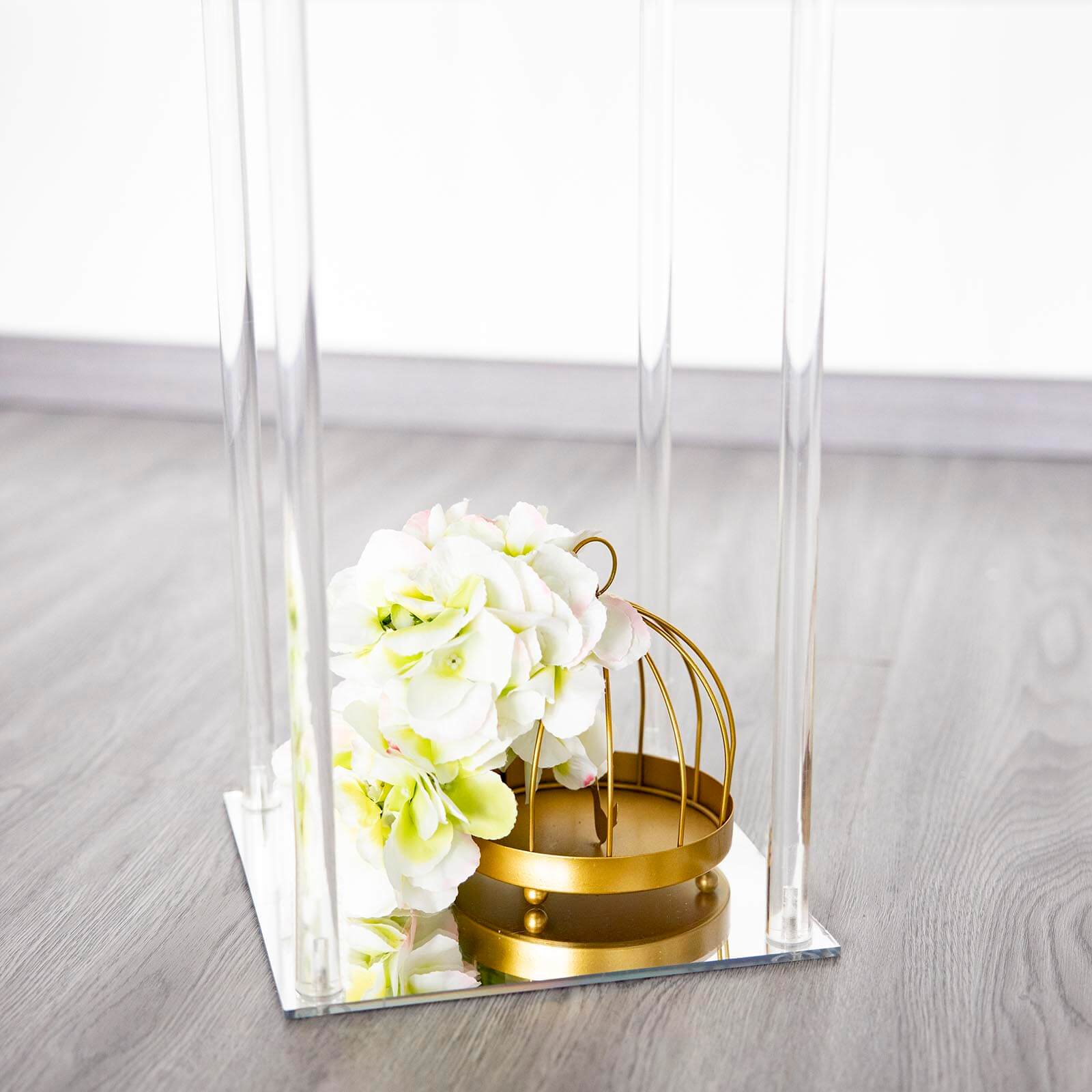 Acrylic Flower Vase Pillar Stand with Square Mirror Base Clear - Stylish Wedding Table Centerpiece 16"