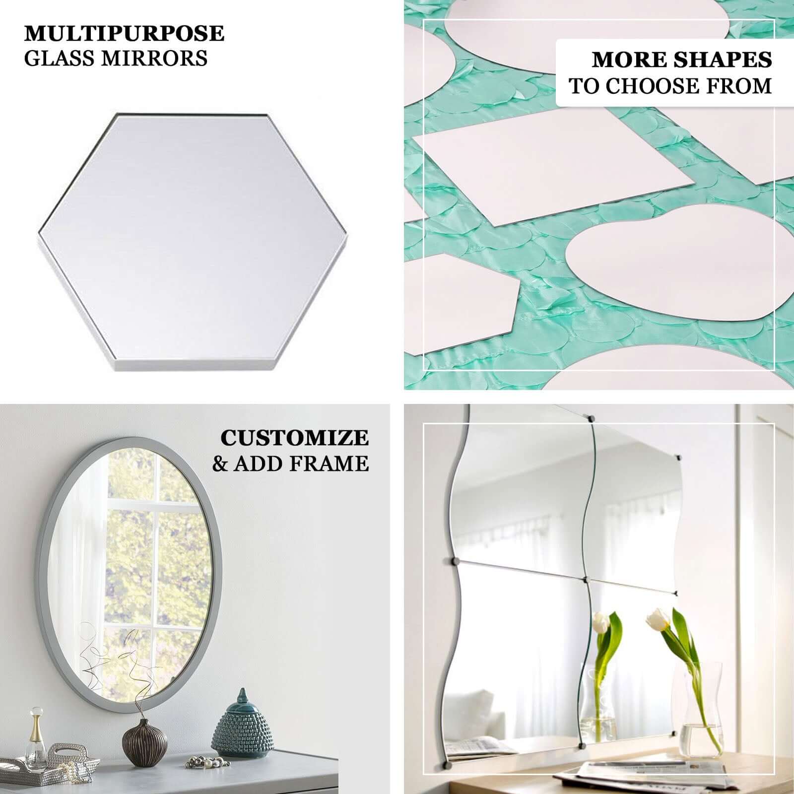 6-Pack Hanging Wall Decor Hexagon Glass Mirror Table Centerpiece - Decorative Reflective Display 8"