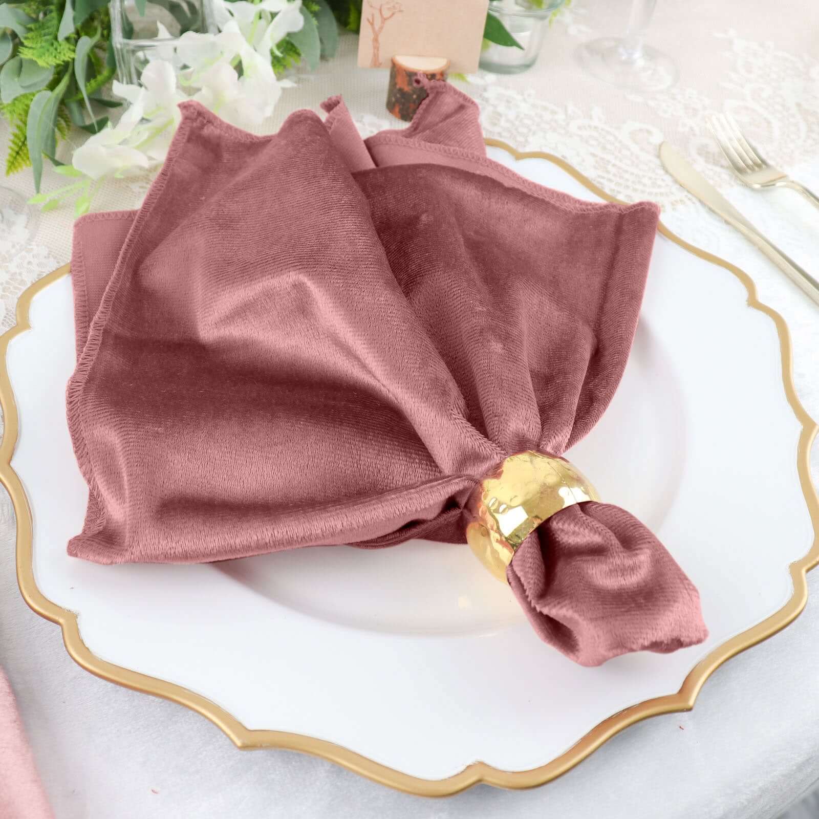 5 Pack Premium Velvet 20"x20" Napkins Dusty Rose - Soft Sheen Finish Cloth Napkins