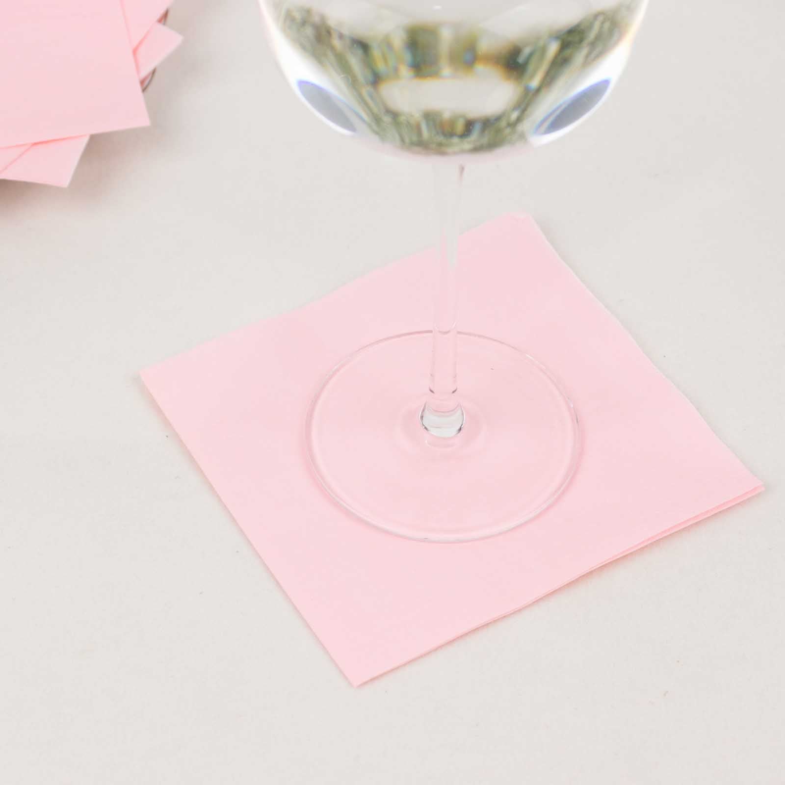 50-Pack Paper Beverage Napkins Pink - 2 Ply Disposable Soft 18GSM Cocktail Napkins 5"x5"