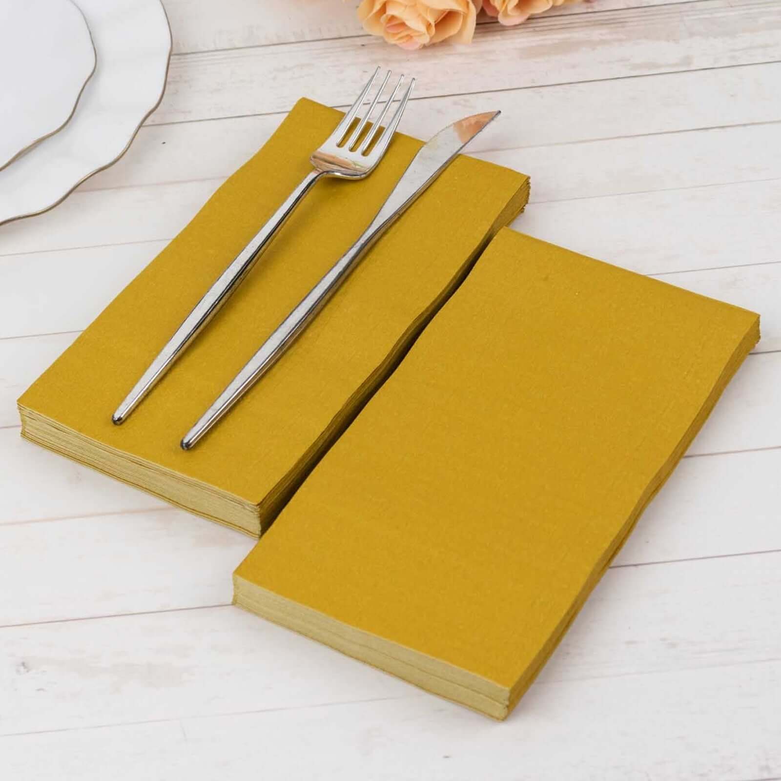 50-Pack Paper Napkins Gold - Soft Disposable 2-Ply Dinner Napkins for Weddings
