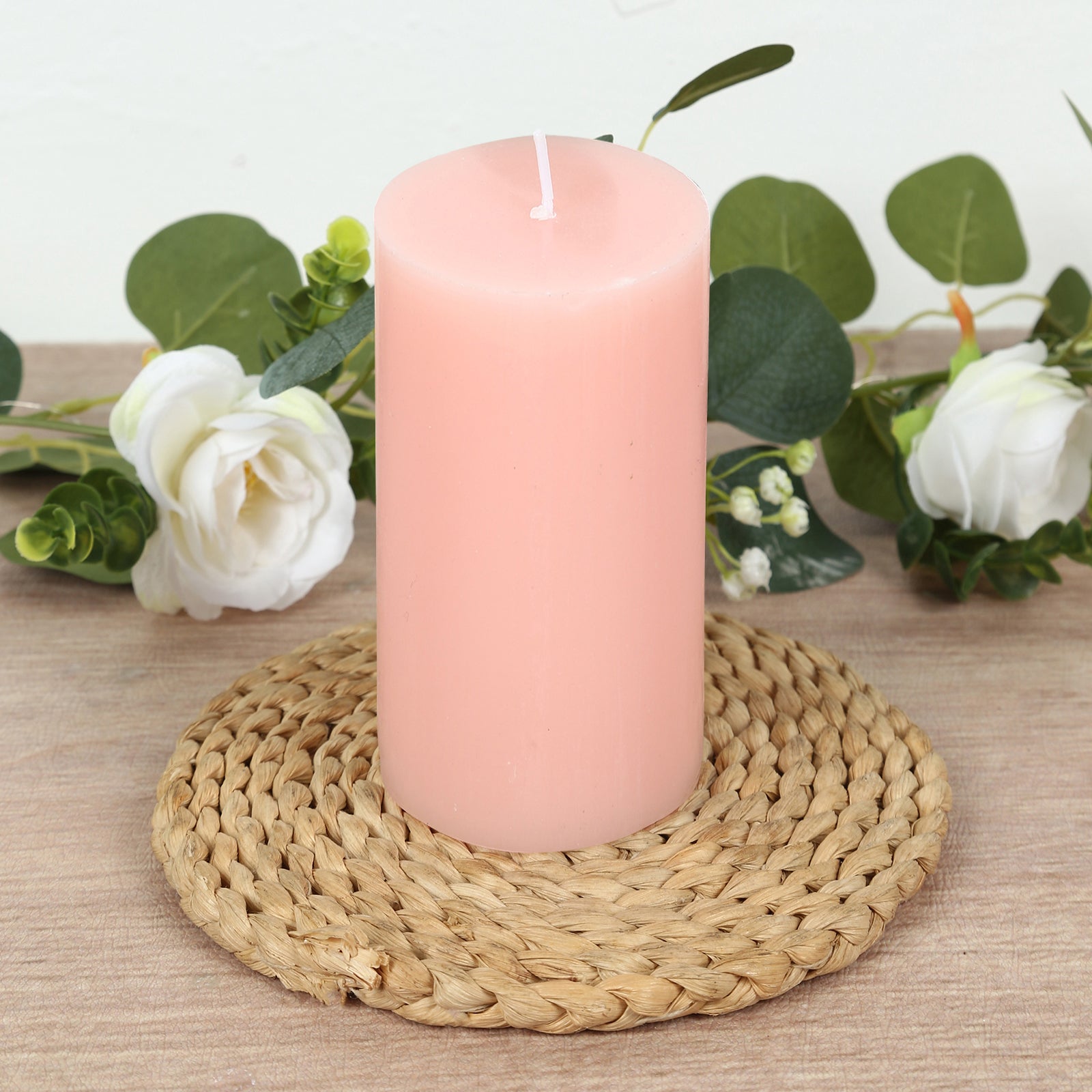 12-Pack 3"x6" Unscented Dripless Pillar Candles – Blush Long-Burning Paraffin Wax with Cotton Wicks