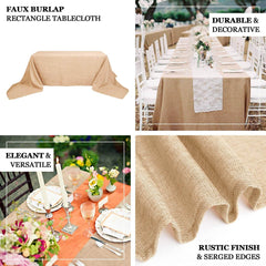 Faux Burlap Jute 60"x102" Rectangle Tablecloth Natural - Rustic Event Table Linen