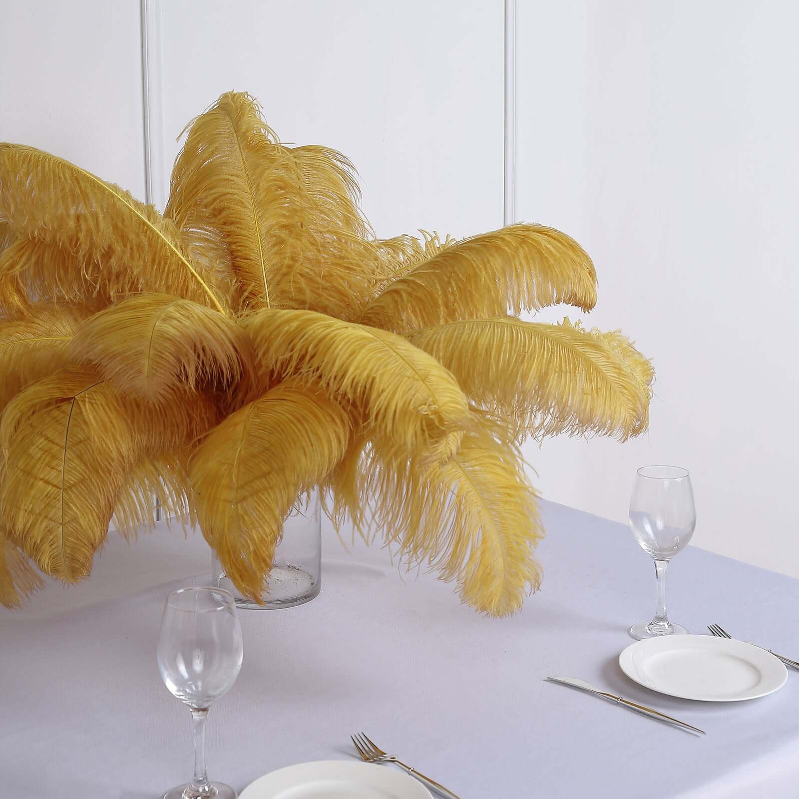 12 Pack Gold Natural Plume Ostrich Feathers Centerpiece Filler - 24"-26"