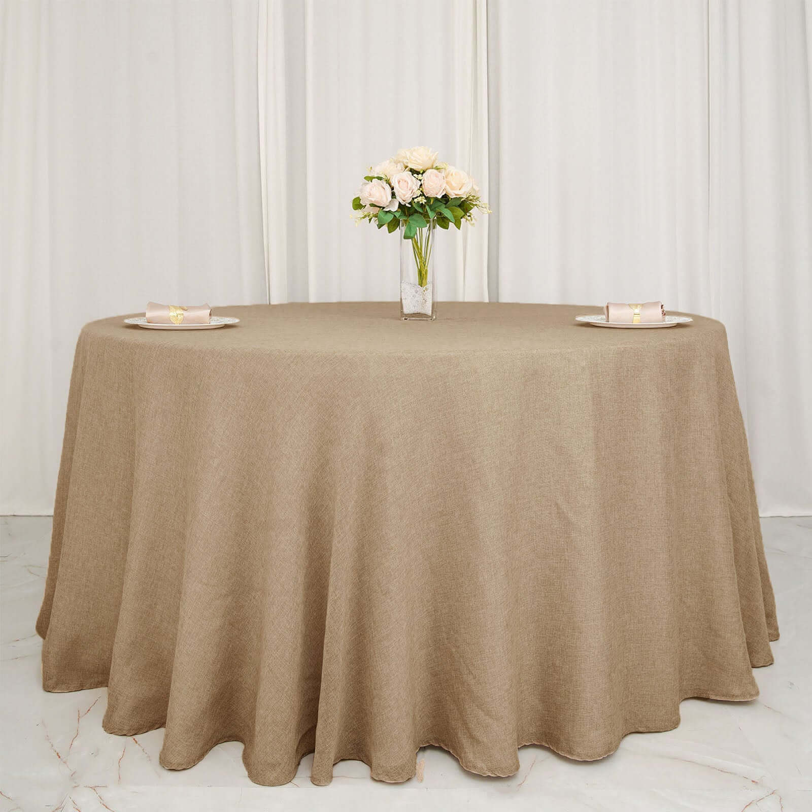 Faux Burlap Jute 108" Round Tablecloth Natural - Rustic Event Table Linen