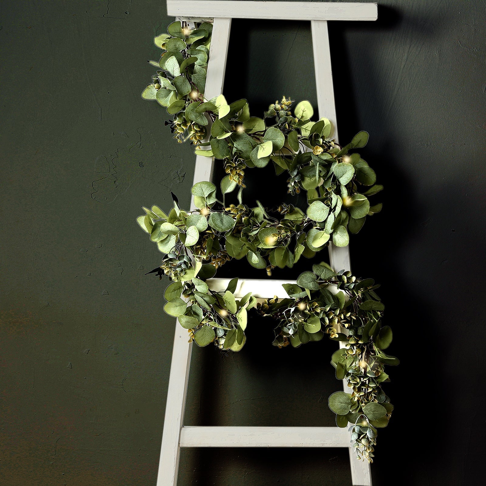 6.5ft Artificial Eucalyptus and Boxwood Garland String Lights, Warm White 20 LED Battery Operated Fairy Lights with Fake Greenery Hanging Vines