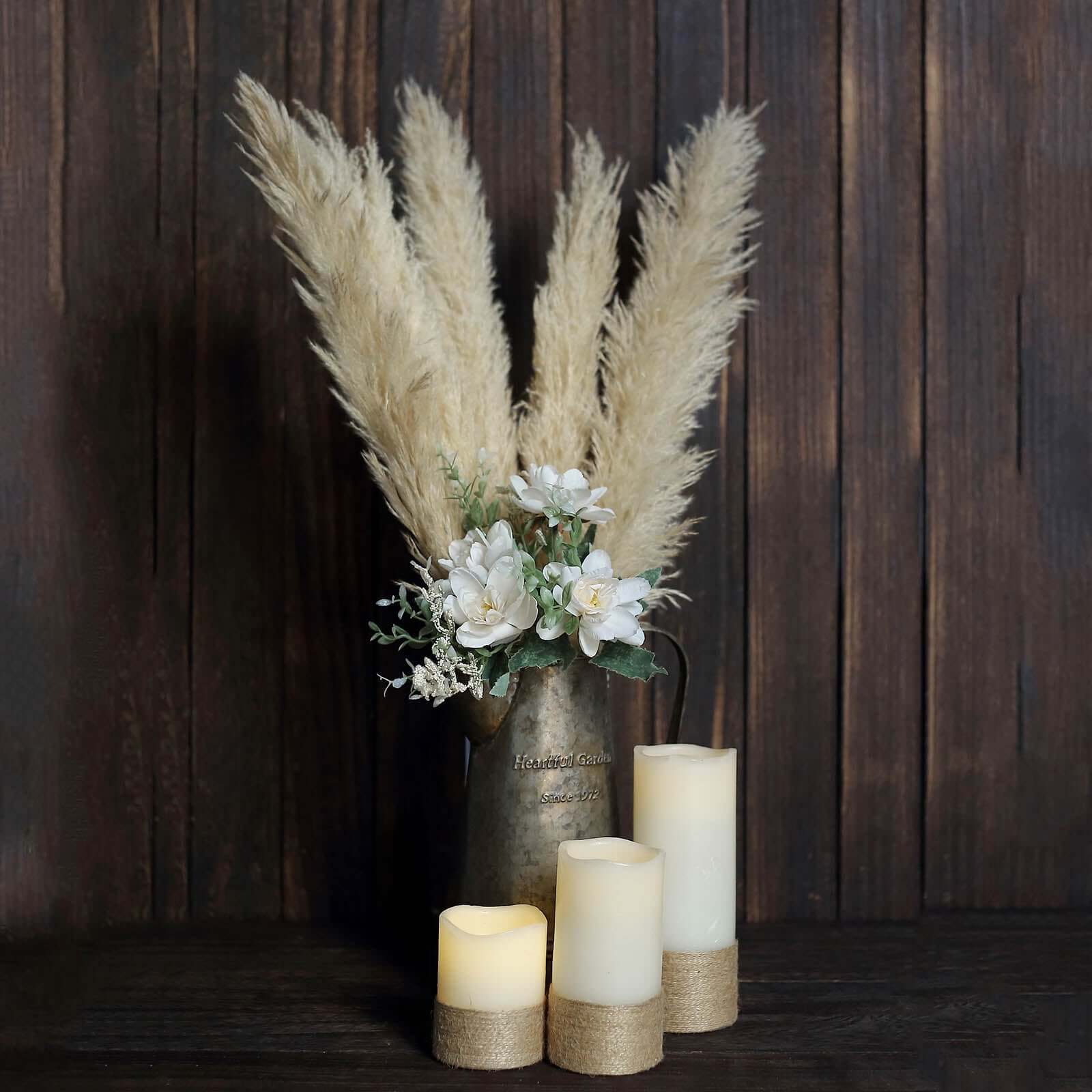 6 Stems Natural Dried Pampas Grass Decor Wheat Tint - Tall Plant Sprays for Boho Chic Vase Displays Backdrops & Event Styling 49"