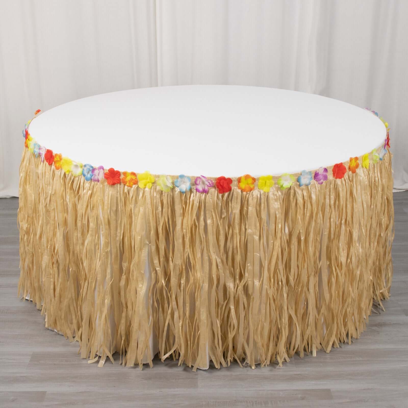 Raffia Grass Table Skirt Natural - Rustic Skirt for Hawaiian Party Decor 9ft