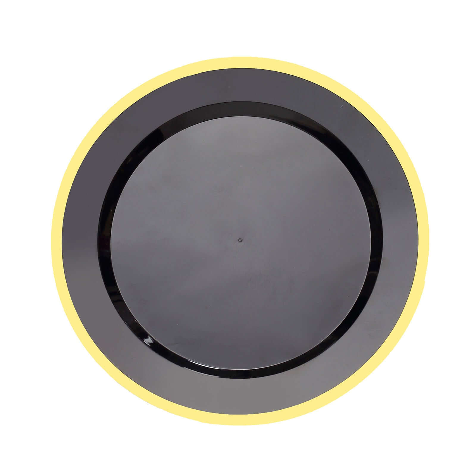 10-Pack Plastic 10" Round Dinner Plates in Black with Gold Rim - Disposable Party Plates for Classy Banquets & Special Occasions