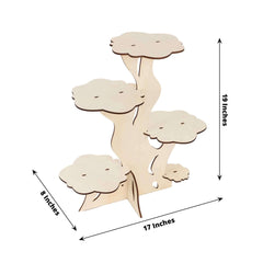 5-Tier Wooden Cake Stand Natural Tree Tower Design with Laser Cut Details - Rustic Cupcake Dessert Display 19" Tall