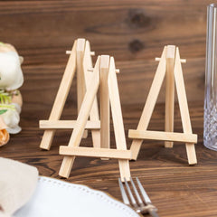 10-Pack Wooden Display Easel Stands DIY Mini Design Natural - Rustic Place Card Table Number Holders 5"