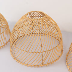 Boho Rattan Dome Pendant Shades – 3 Pack Natural Woven Ceiling Lamp Covers – 16" Round – Shades Only