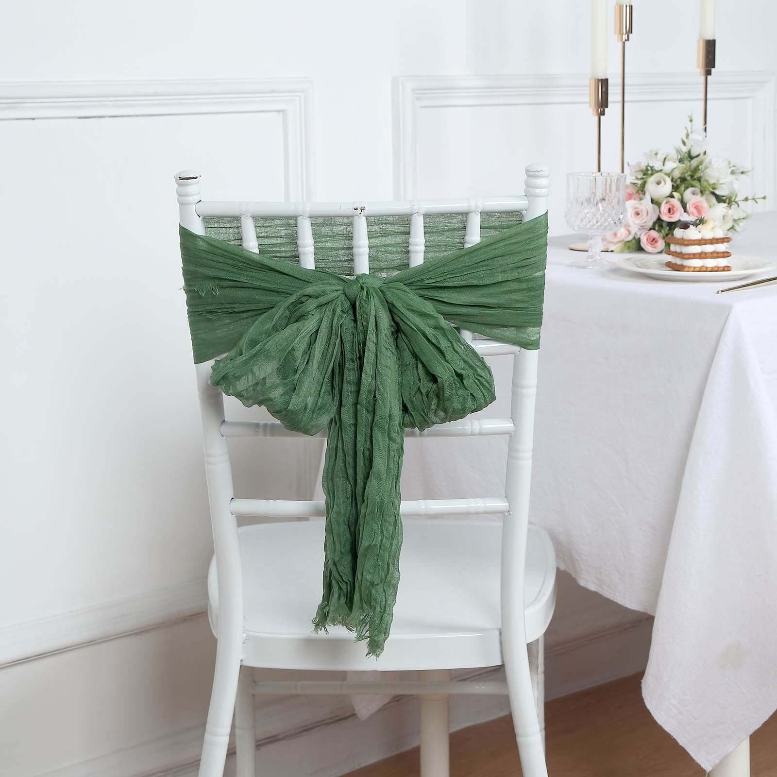 5 Pack Cheesecloth Gauze 16"x88" Chair Sashes Olive Green - Boho Chair Decorations
