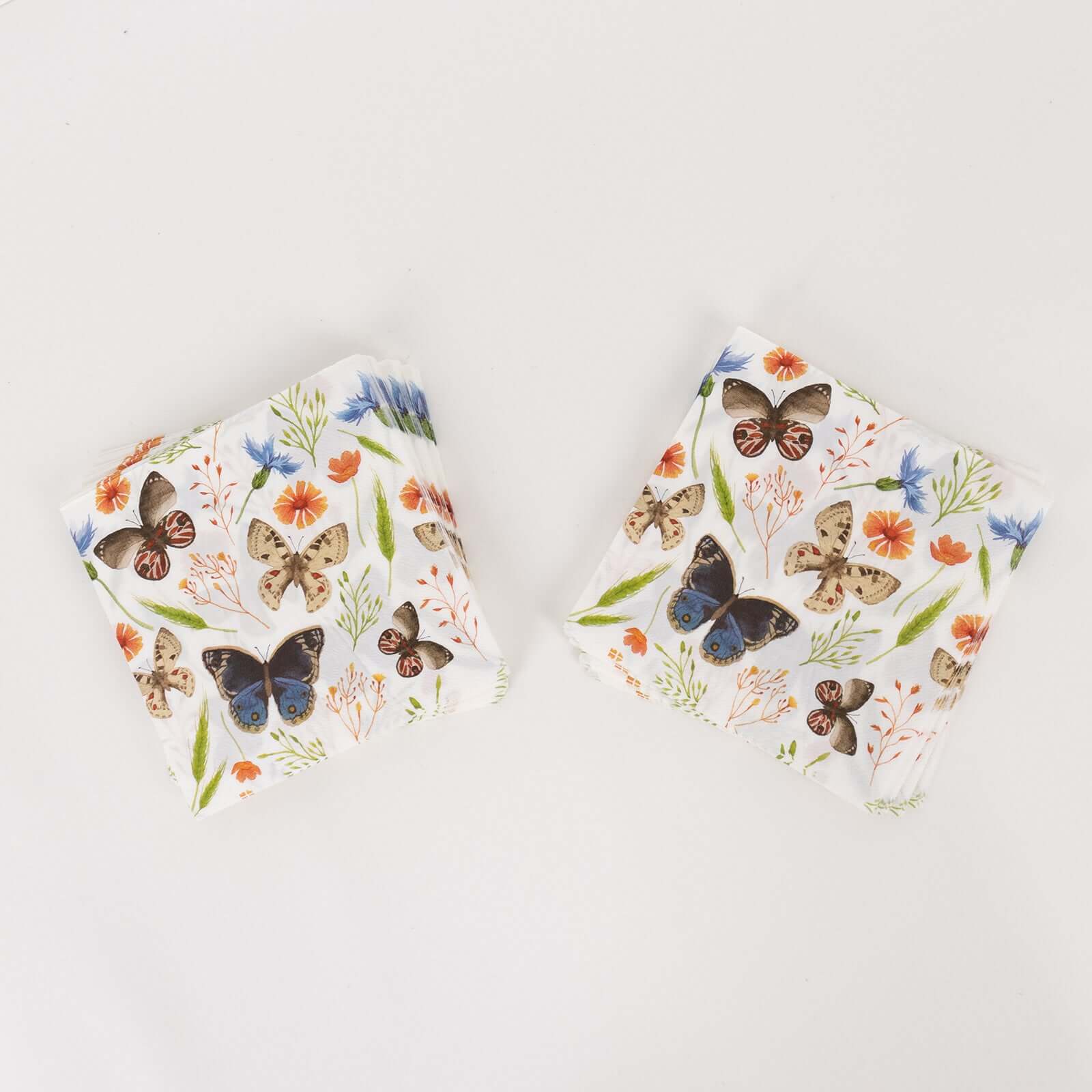 50-Pack Paper Beverage Napkins with Field Herbs and Butterfly Print Ivory - 2 Ply Disposable 18GSM Garden Party Napkins 6.5"x6.5"