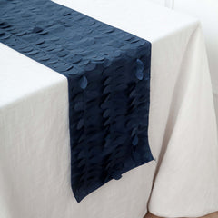 Taffeta Fabric 12"x108" Table Runner Navy Blue - 3D Leaf Petal Design