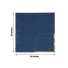 50-Pack Paper Beverage Napkins Navy Blue with Gold Foil Edge - 2 Ply Disposable Soft 18GSM Cocktail Napkins 5"x5"