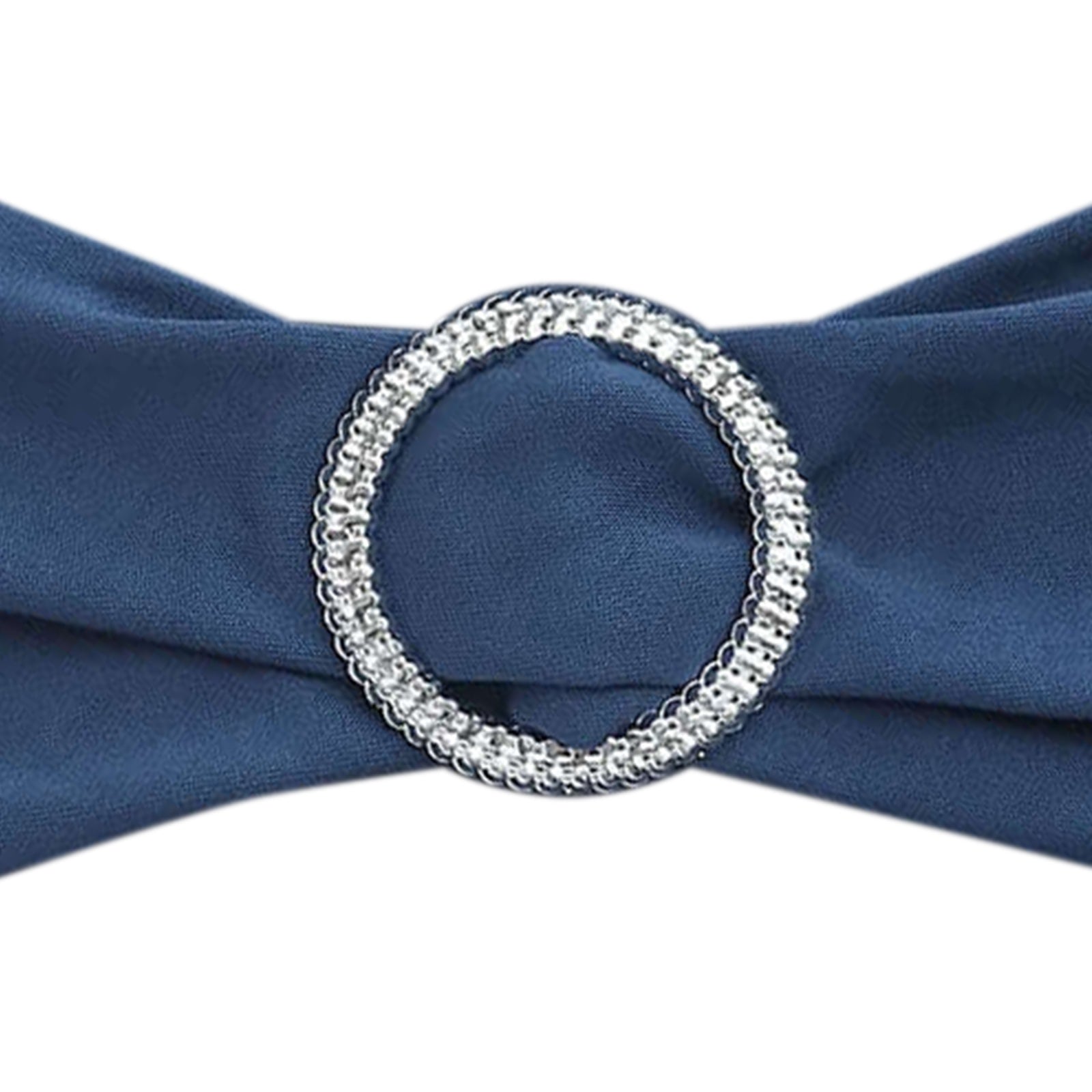 5 Pack Stretch Spandex Chair Sashes Navy Blue - Reusable Chair Bands with Silver Diamond Ring Slide Buckle 5"x14"