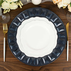 6-Pack Plastic Round Charger Plates 13" in Navy Blue with Bejeweled Rim, Luxe Decorative Dinner Party Charger Tableware