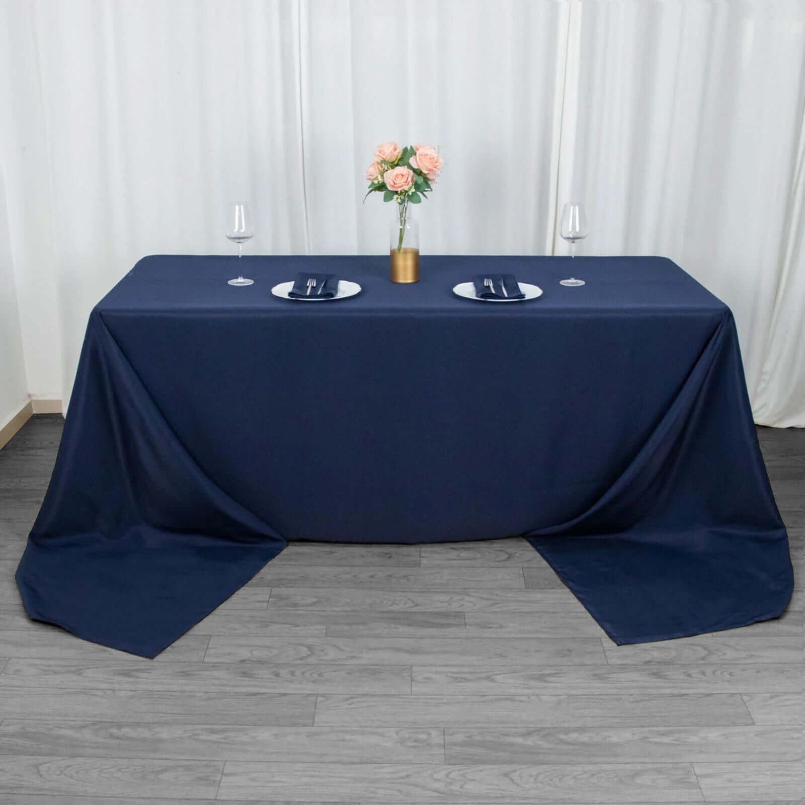 Premium Polyester 90"x156" Rectangle Tablecloth Navy Blue - Seamless 220GSM Stain-Resistant Table Cover