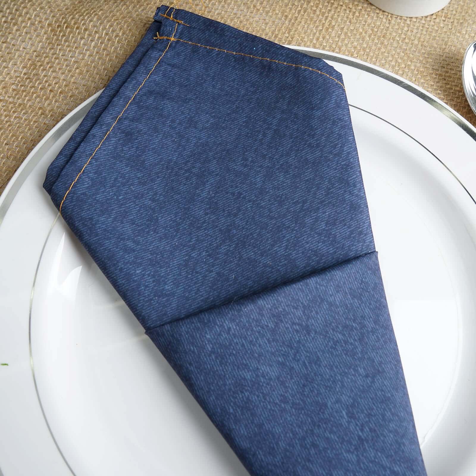 5 Pack Polyester 17"x17" Napkins Navy Blue Faux Denim Style Dinner Napkins for Casual Gatherings & Themed Events