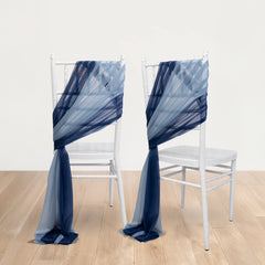 20-Pack Sheer Chair Drape Decor in Navy Blue and Dusty Blue – 9ft Shimmer Sash, Wrinkle-Free