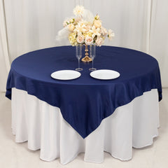 Lamour Satin 72"x72" Table Overlay Square Tablecloth Navy Blue - Smooth Finish Table Topper