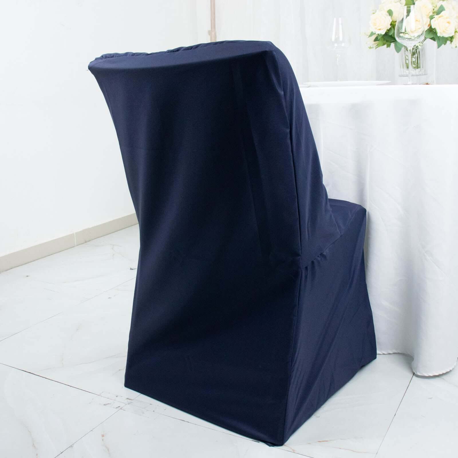 Polyester Chair Cover for Folding Lifetime Chairs Navy Blue - Reusable Durable Slip-On Cover