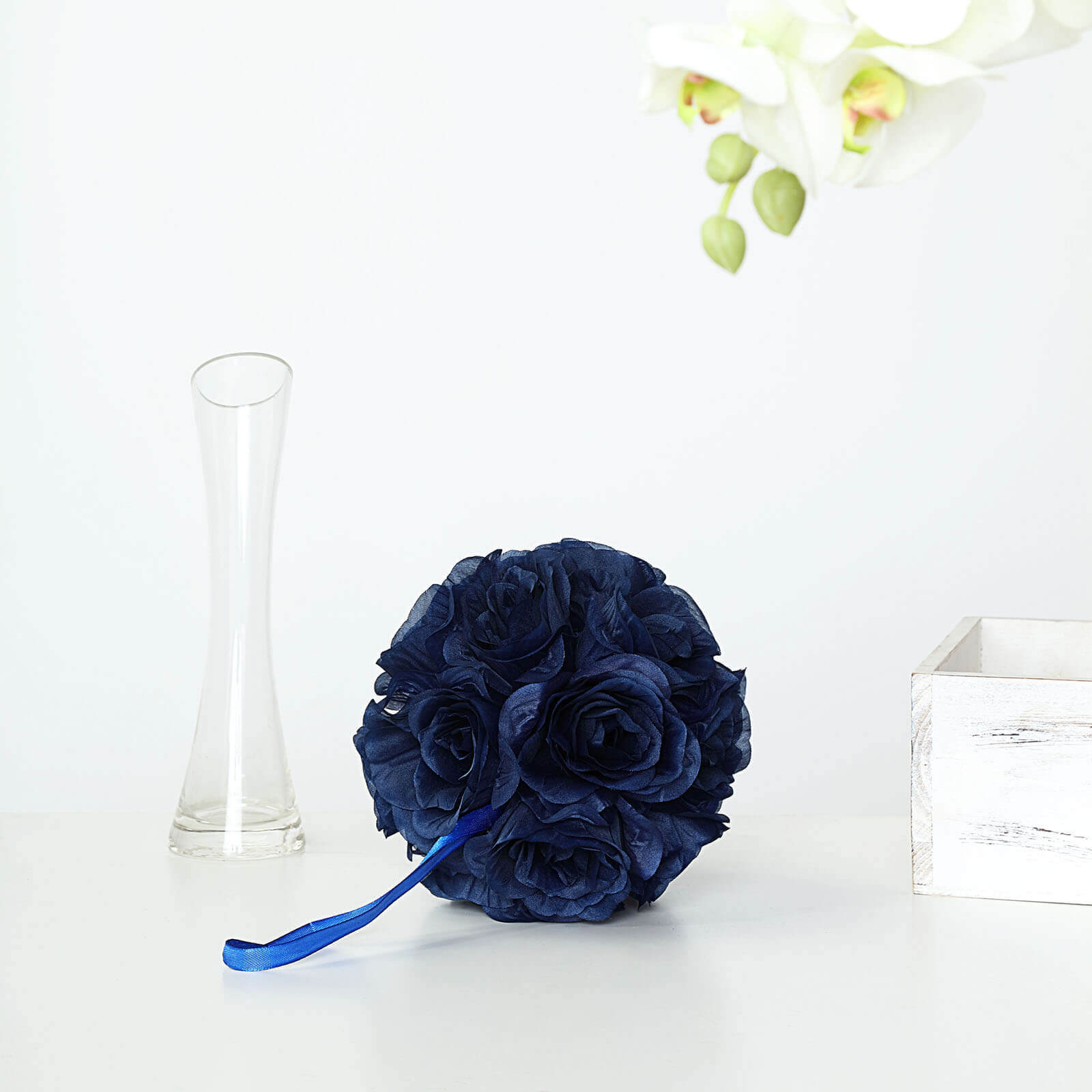 2 Pack 7" Navy Blue Artificial Silk Rose Kissing Ball, Flower Ball