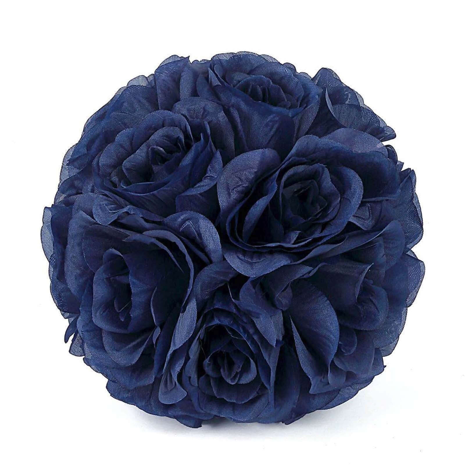 2 Pack 7" Navy Blue Artificial Silk Rose Kissing Ball, Flower Ball